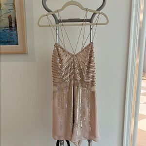 Elegant Beige Sequin Romper